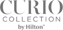 The image displays the "Curio Collection by Hilton" logo in a grayscale design.